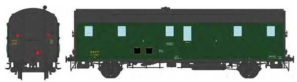 REE Modeles VB-335 - French SNCF DEV 52 Luggage Van 306 green, black roof, ancient lantern, 3 headlights, South-East SNC